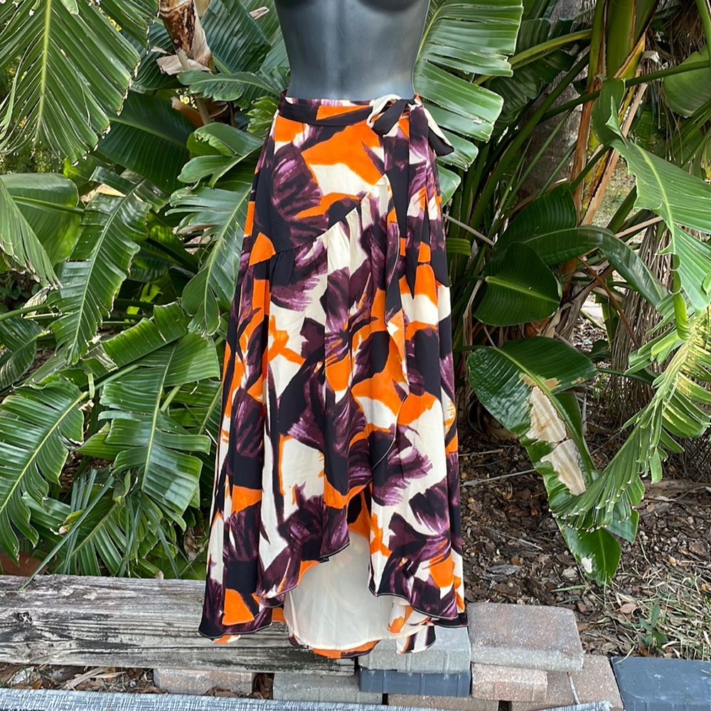 Hutch asymmetric wrap, abstract, floral, maxi skirt